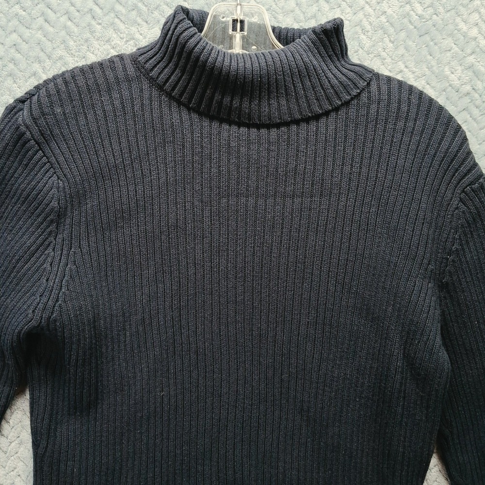 Y2K Sonoma Navy Blue Ribbed Turtleneck Sweater 100% Cotton XL Minimalist